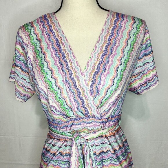 BCBG MaxAzria Multicolor Belted Tie-Back Dress V-Neck Surplice Stretch Sz S - Picture 2 of 8